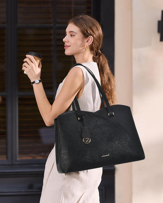 Laptop Tote Bag for Women Teacher Work, Leather Tote Bags Laptop Bag, Professional Computer Bag Large Purses Fashion Handbag, Fits 15.6 Inch Laptop