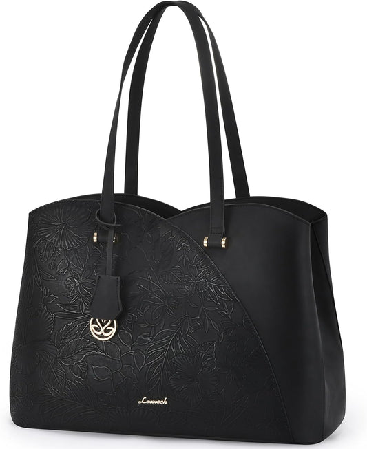 Laptop Tote Bag for Women Teacher Work, Leather Tote Bags Laptop Bag, Professional Computer Bag Large Purses Fashion Handbag, Fits 15.6 Inch Laptop