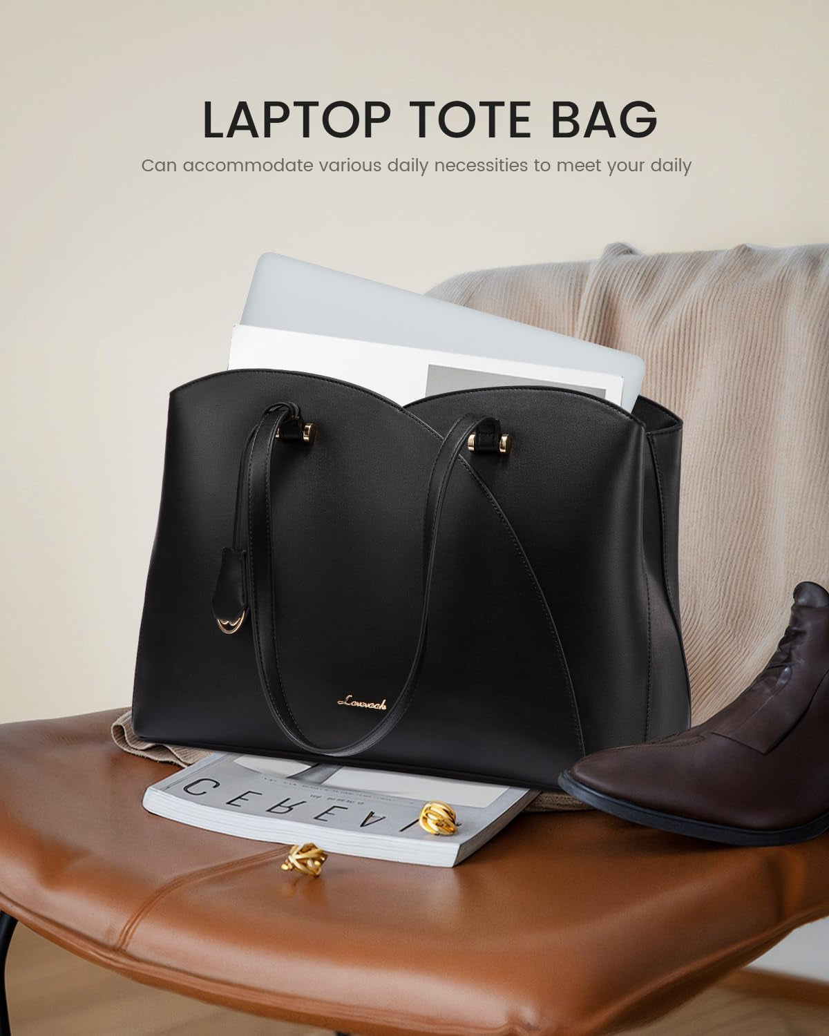 Laptop Tote Bag for Women Teacher Work, Leather Tote Bags Laptop Bag, Professional Computer Bag Large Purses Fashion Handbag, Fits 15.6 Inch Laptop