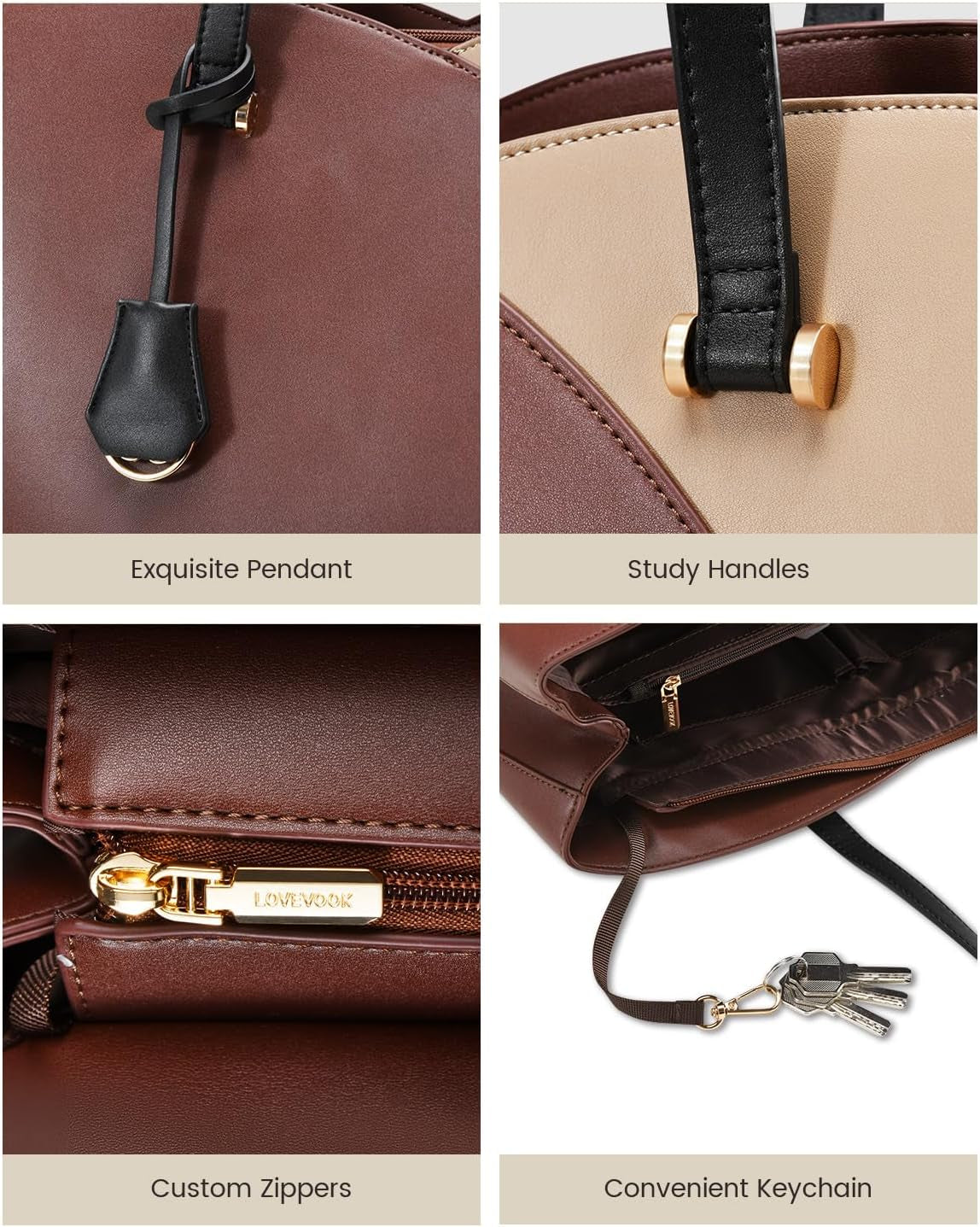 17 Inch Laptop Tote Bag for Women, Work Bags Laptop Bag Teacher Tote Bag, Leather Computer Bag Large Purses Handbag Professional Briefcase, Coffee-Light Brown-Black