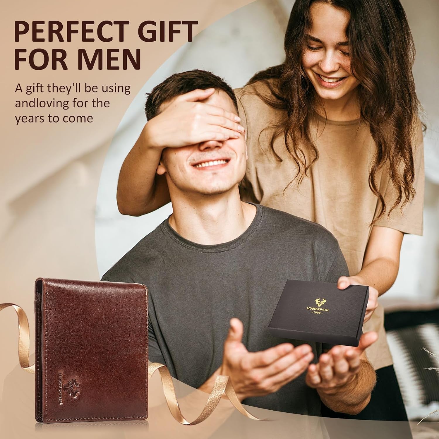 Chain Wallets for Men, Genuine Leather Purse RFID Blocking Bifold Wallets with 2 ID Window