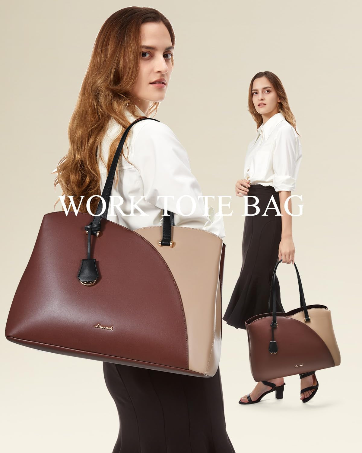 17 Inch Laptop Tote Bag for Women, Work Bags Laptop Bag Teacher Tote Bag, Leather Computer Bag Large Purses Handbag Professional Briefcase, Coffee-Light Brown-Black