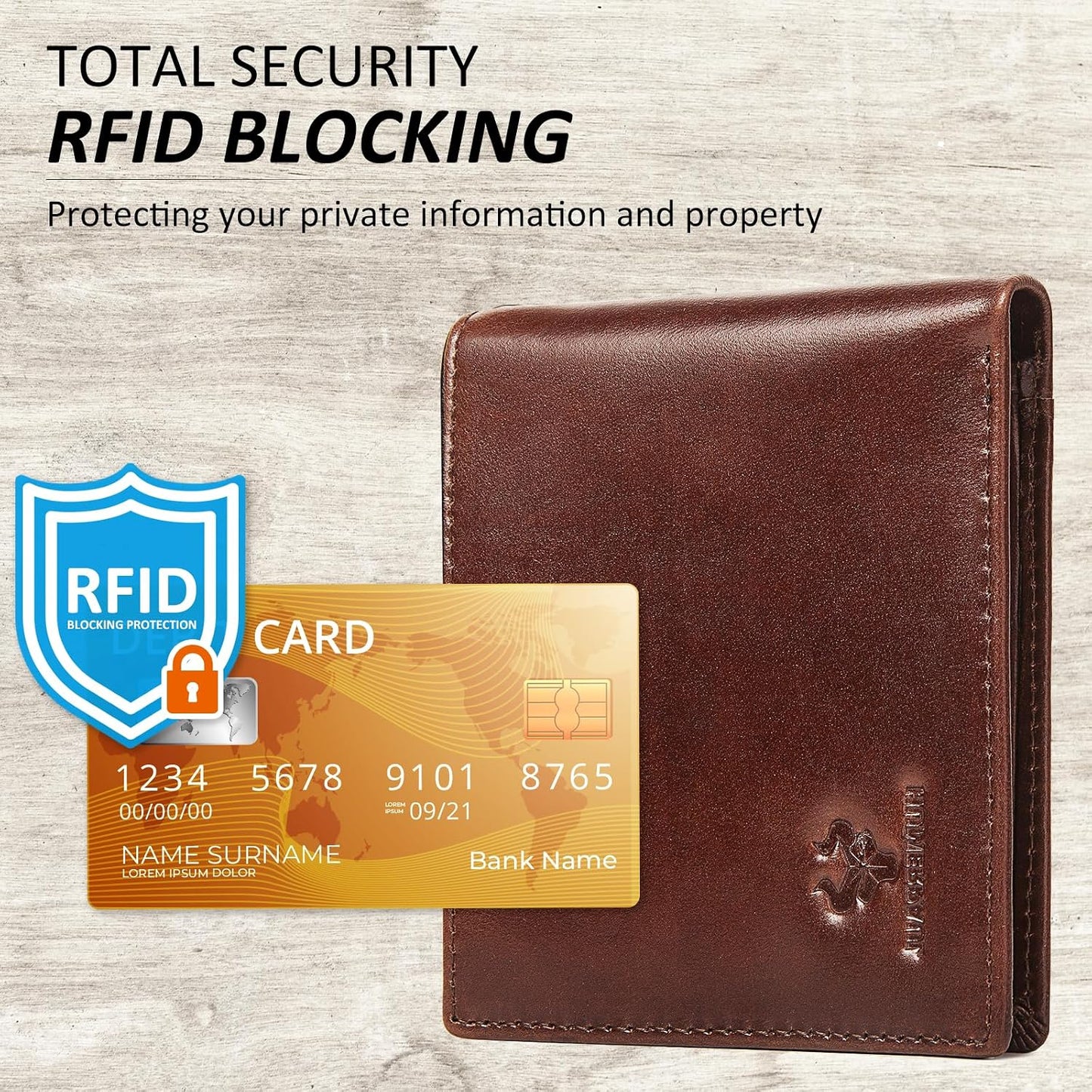 Chain Wallets for Men, Genuine Leather Purse RFID Blocking Bifold Wallets with 2 ID Window