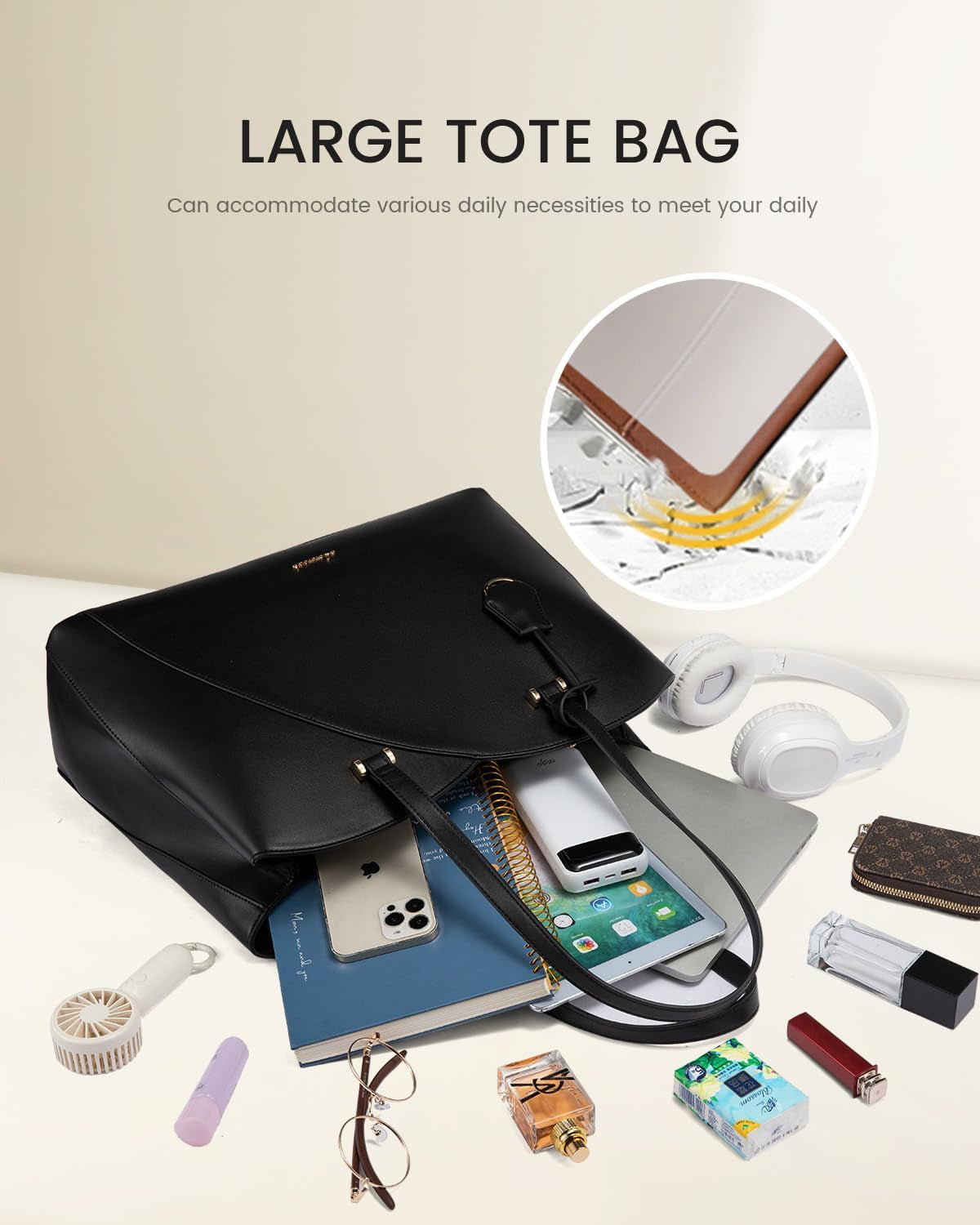 Laptop Tote Bag for Women Teacher Work, Leather Tote Bags Laptop Bag, Professional Computer Bag Large Purses Fashion Handbag, Fits 15.6 Inch Laptop