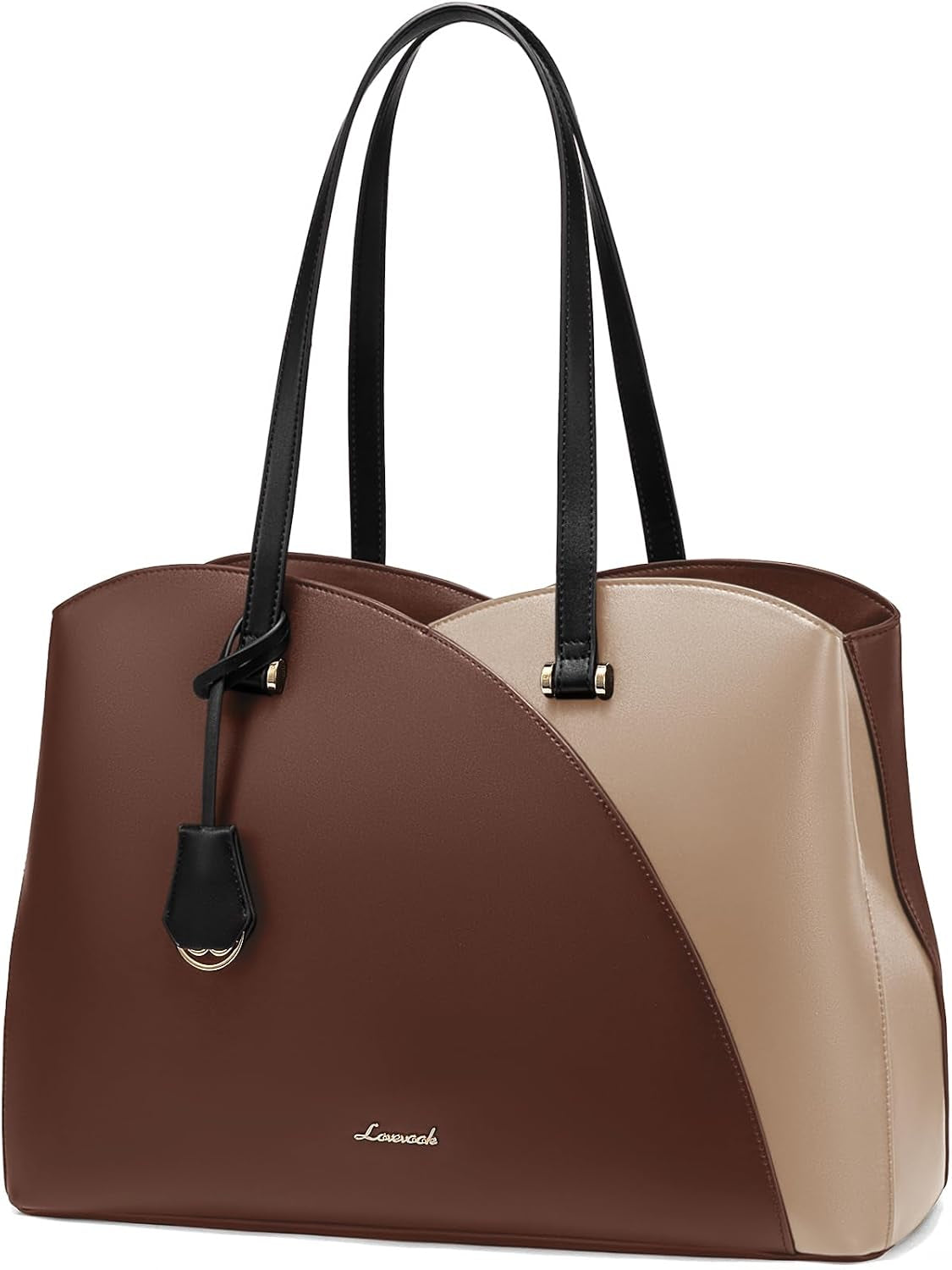 17 Inch Laptop Tote Bag for Women, Work Bags Laptop Bag Teacher Tote Bag, Leather Computer Bag Large Purses Handbag Professional Briefcase, Coffee-Light Brown-Black